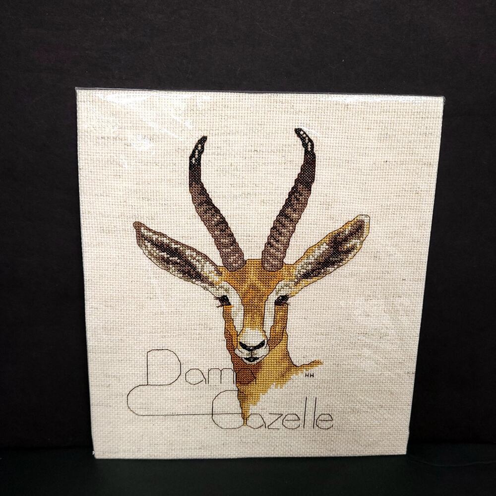 Handmade Completed Cross Stitch Dama Gazelle Antelope Wildlife Art Unframed